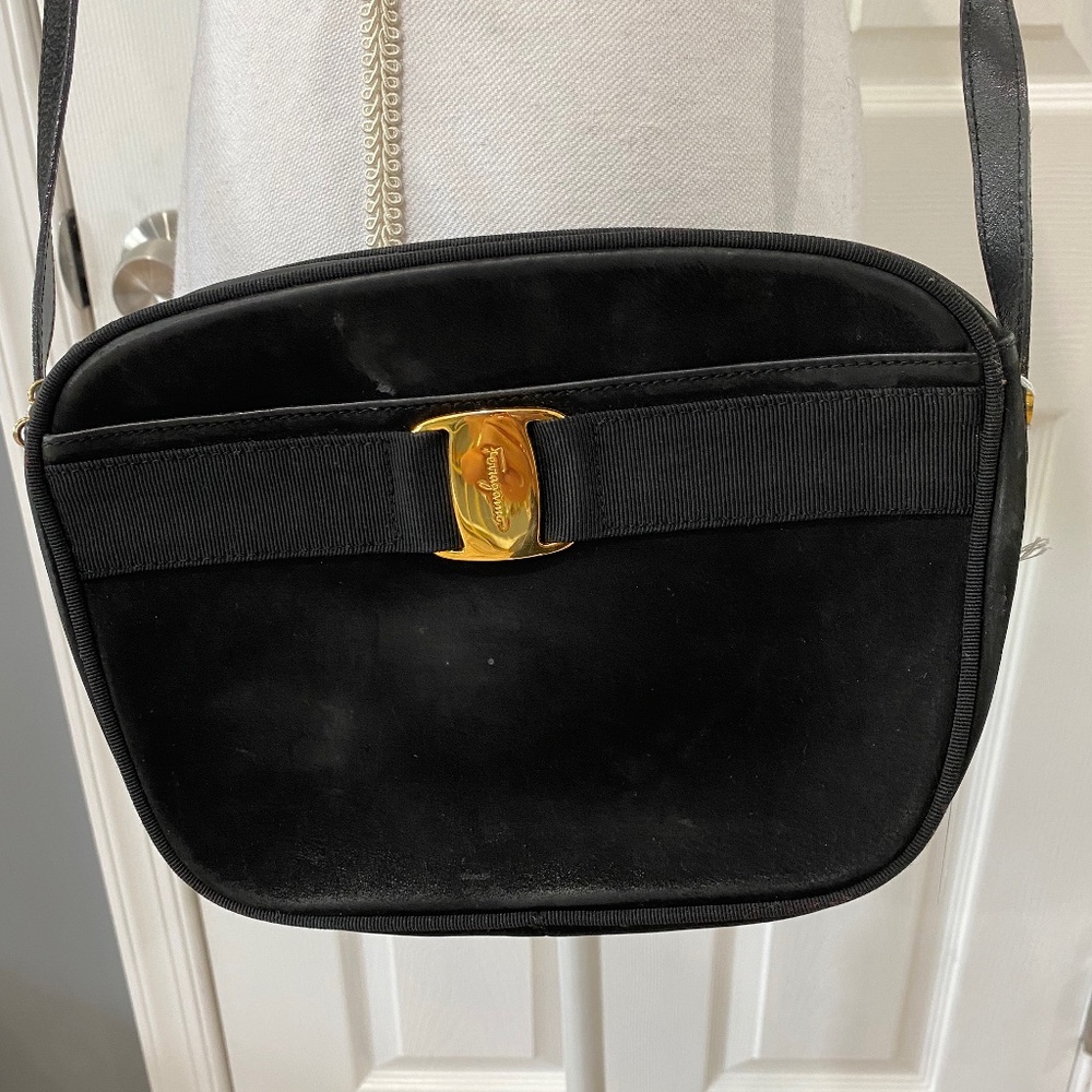 Black Suede Ferragamo Crossbody Bag